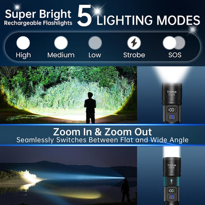 TrixHub Rechargeable Flashlights 2 Pack Super Bright High Lumens Flashlight